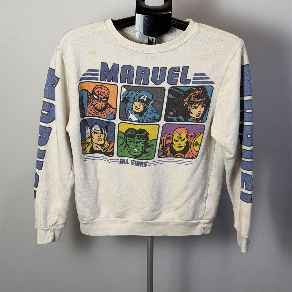 Marvel Sweatshirt Youth Medium White All Stars Superhero Graphic Fleece Pullover